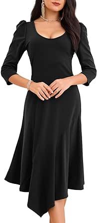 GRACE KARIN Women's Midi 3/4 Sleeve Formal Elegant Dress Backless A Line Stretch Party Cocktail