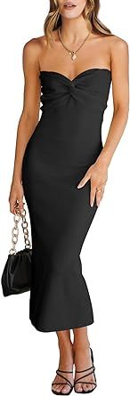 ANRABESS Womens Strapless Long Semi Formal Dress Sexy Summer Vacation Sleeveless Bodycon Cocktail Party Sweater Dresses