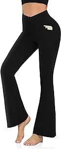 Hi Clasmix Women’s Bootcut Yoga Pants with Pockets - Flare Leggings Crossover Workout Lounge Bell Bottom Jazz Dress Pants